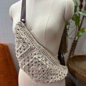 Handcrafted Cream Crochet Sling Bag